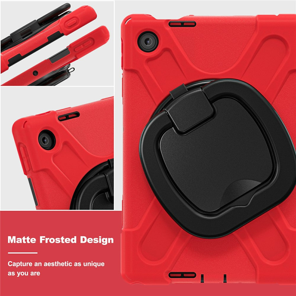 For Lenovo Tab 10.1 (2025) TB311XU / Zhaoyang K10C Case TPU + PC + Silicone Tablet Cover Swivel Kickstand Handle Grip - Red