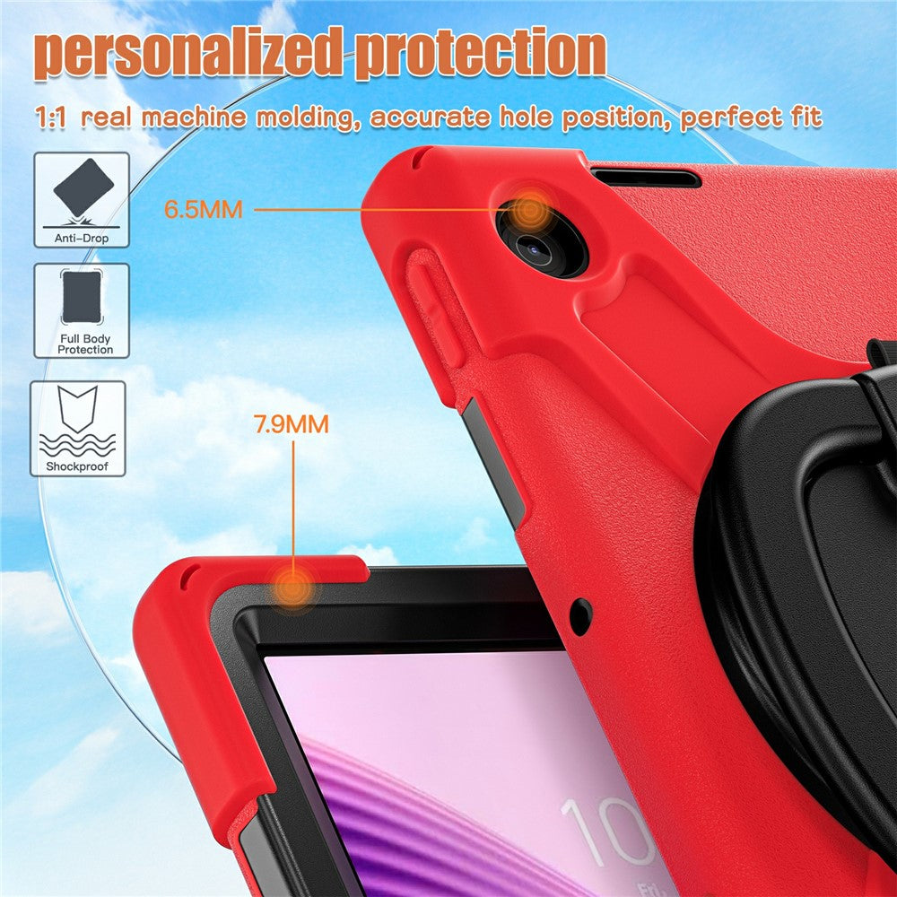 For Lenovo Tab 10.1 (2025) TB311XU / Zhaoyang K10C Case TPU + PC + Silicone Tablet Cover Swivel Kickstand Handle Grip - Red