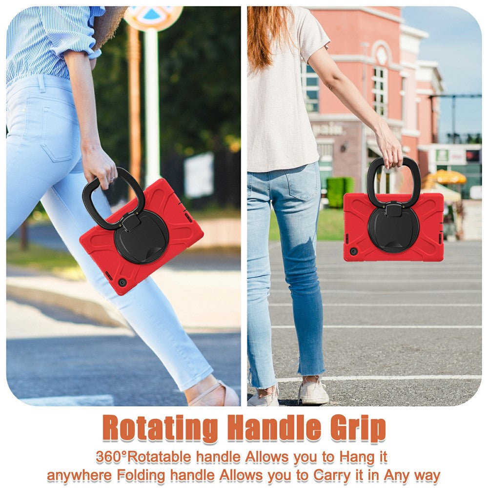 For Lenovo Tab 10.1 (2025) TB311XU / Zhaoyang K10C Case TPU + PC + Silicone Tablet Cover Swivel Kickstand Handle Grip - Red