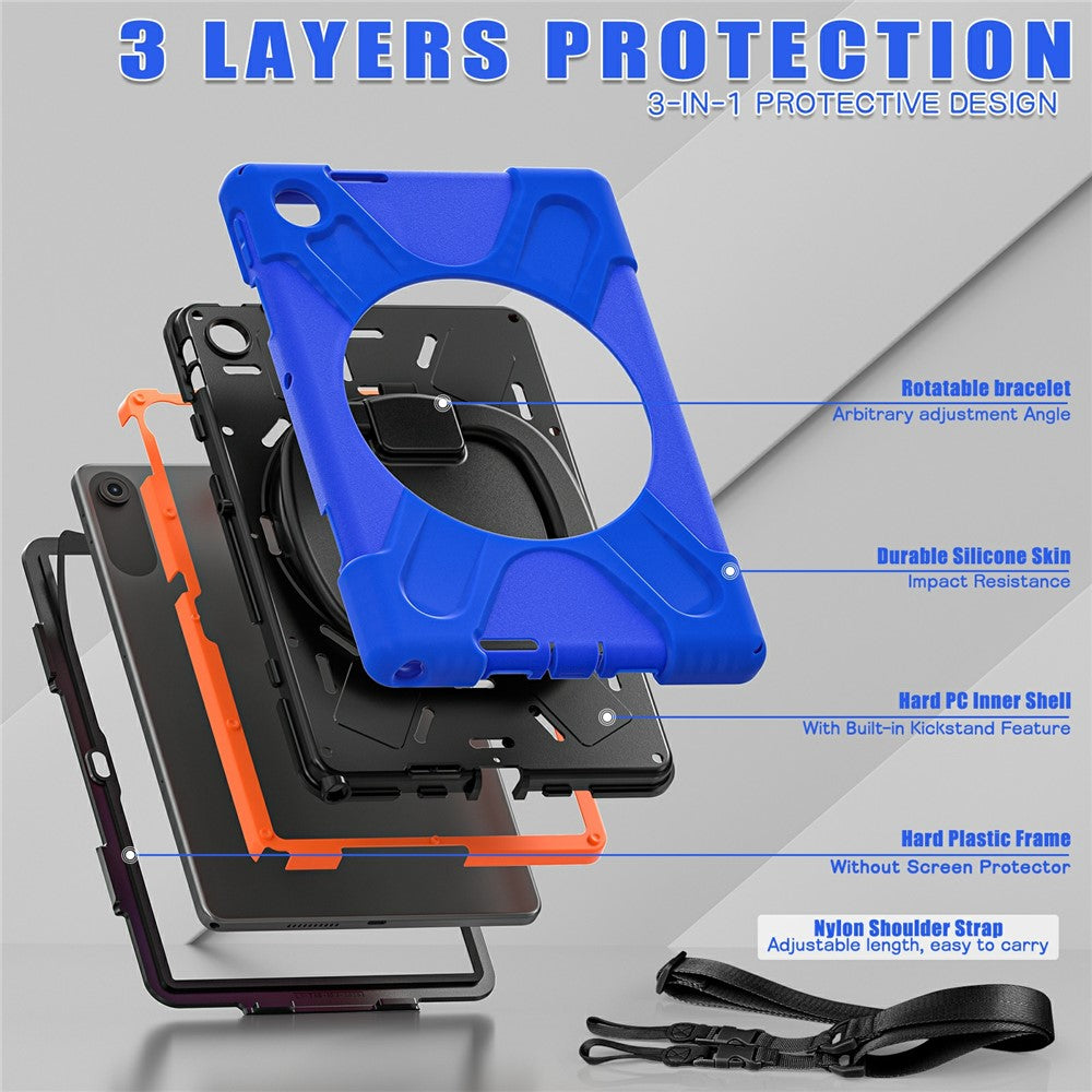 For Lenovo Tab 10.1 (2025) TB311XU / Zhaoyang K10C Case TPU + PC + Silicone Tablet Cover Swivel Kickstand Handle Grip - Blue