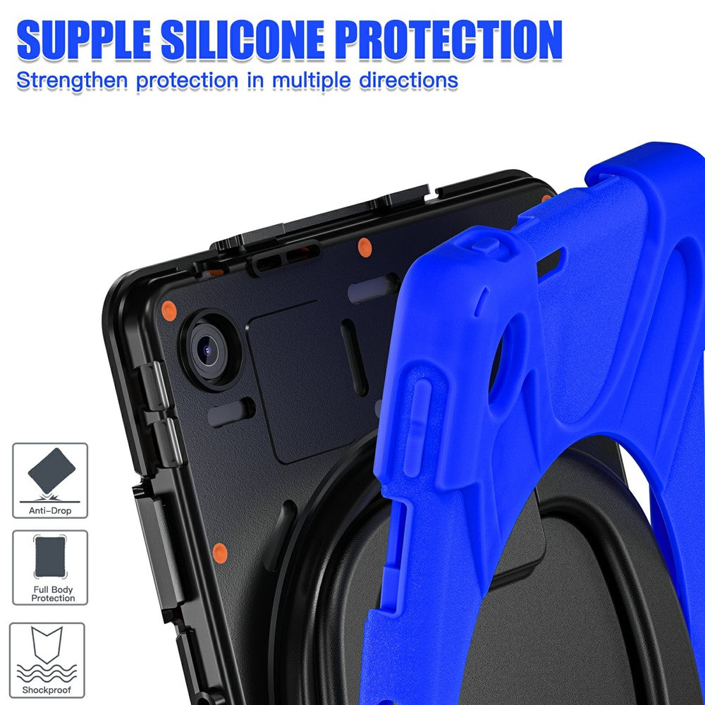 For Lenovo Tab 10.1 (2025) TB311XU / Zhaoyang K10C Case TPU + PC + Silicone Tablet Cover Swivel Kickstand Handle Grip - Blue