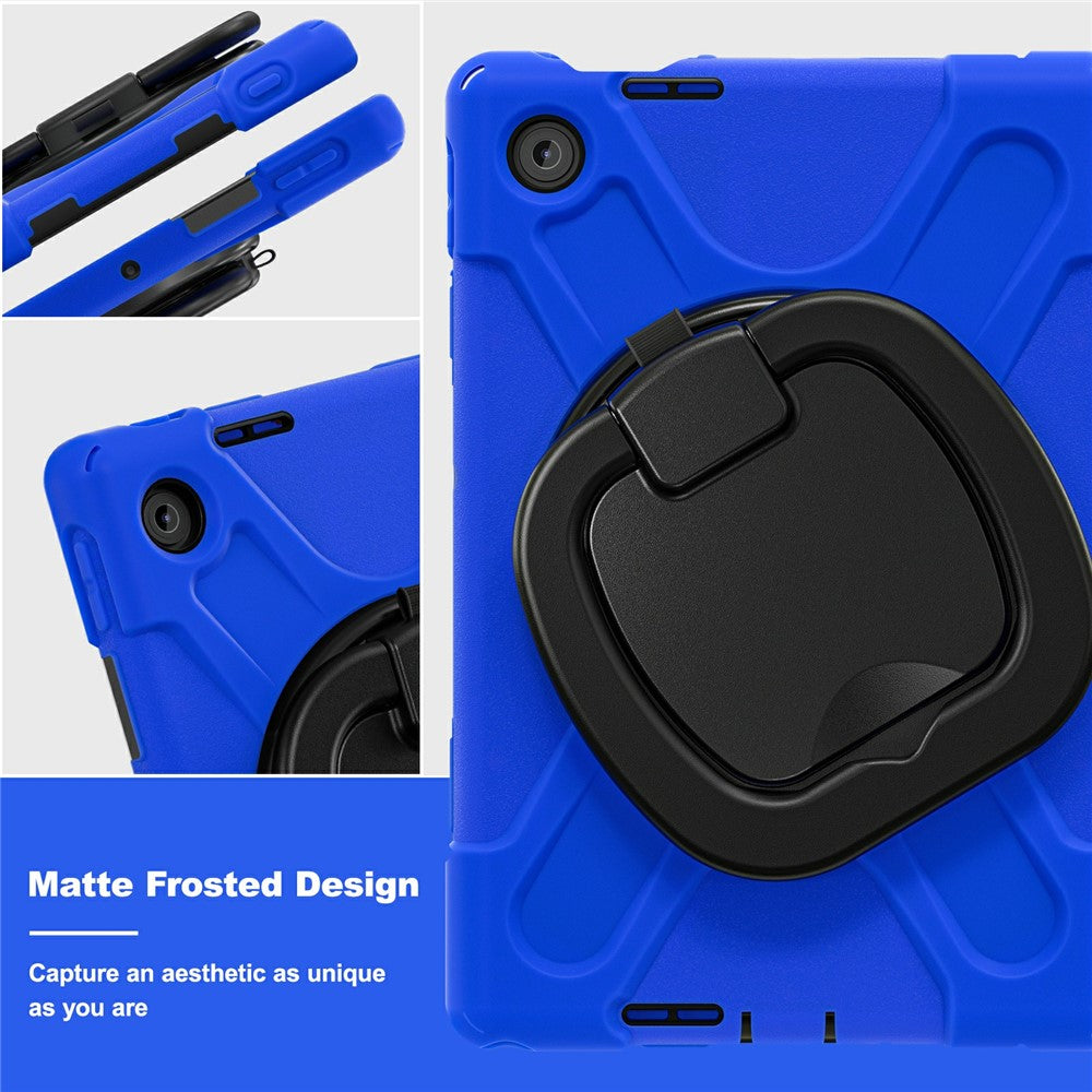 For Lenovo Tab 10.1 (2025) TB311XU / Zhaoyang K10C Case TPU + PC + Silicone Tablet Cover Swivel Kickstand Handle Grip - Blue
