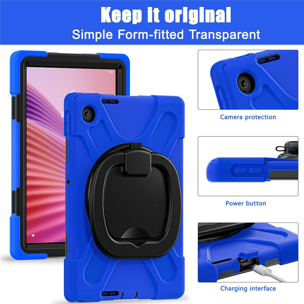 For Lenovo Tab 10.1 (2025) TB311XU / Zhaoyang K10C Case TPU + PC + Silicone Tablet Cover Swivel Kickstand Handle Grip - Blue