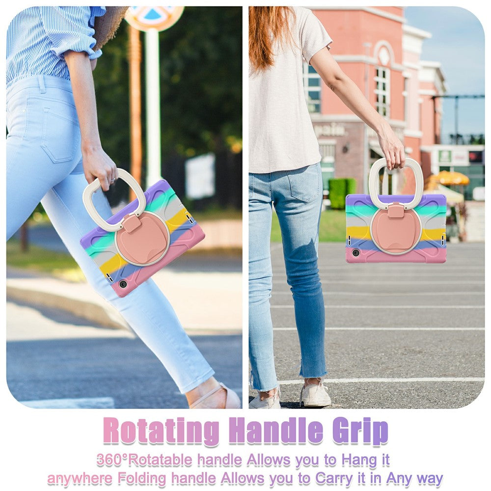 For Lenovo Tab 10.1 (2025) TB311XU / Zhaoyang K10C Case TPU + PC + Silicone Tablet Cover Swivel Kickstand Handle Grip - Colorful Pink