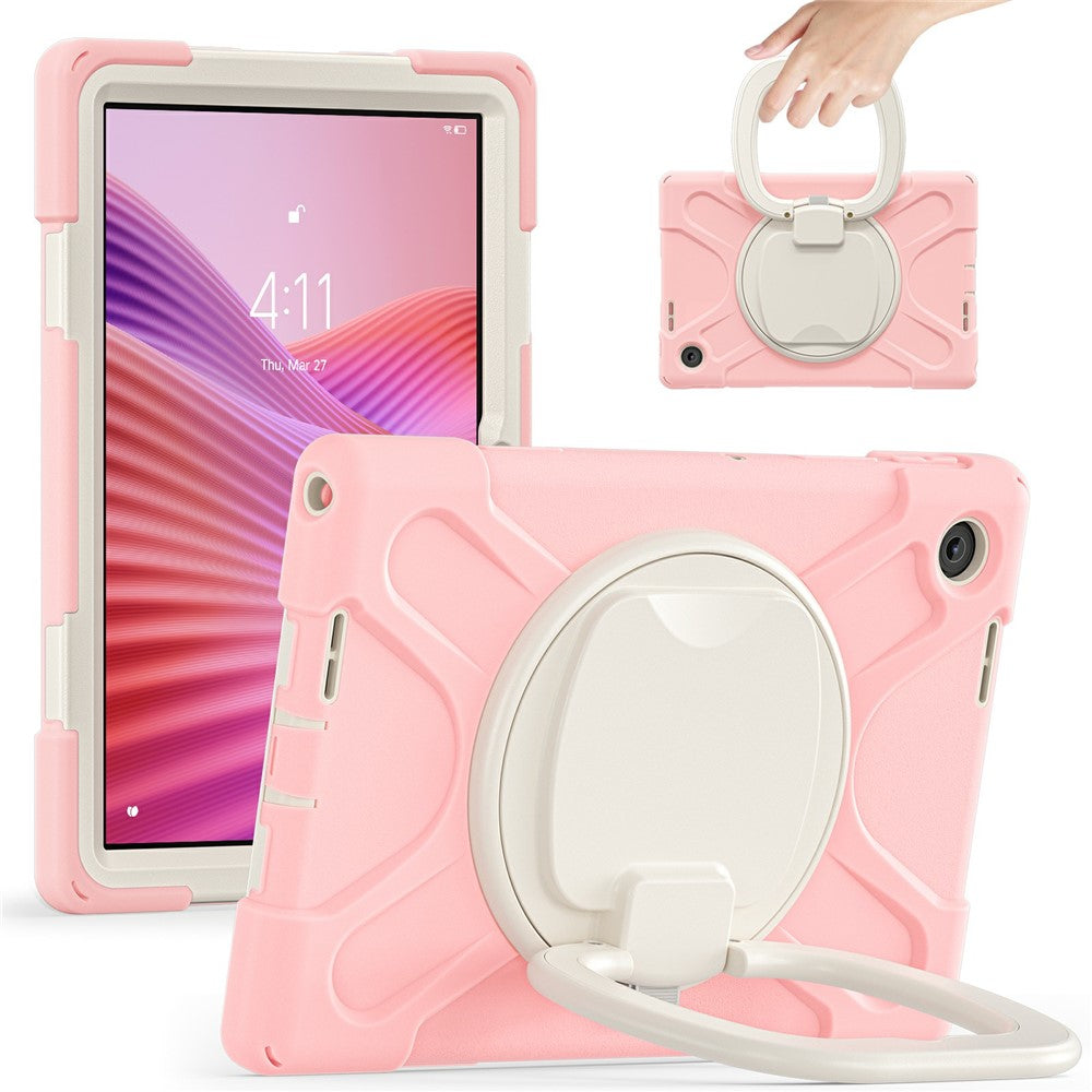 For Lenovo Tab 10.1 (2025) TB311XU / Zhaoyang K10C Case TPU + PC + Silicone Tablet Cover Swivel Kickstand Handle Grip - Pink