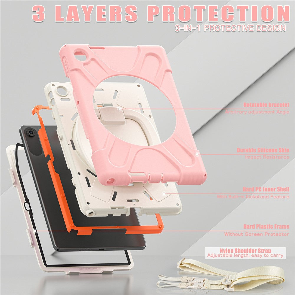 For Lenovo Tab 10.1 (2025) TB311XU / Zhaoyang K10C Case TPU + PC + Silicone Tablet Cover Swivel Kickstand Handle Grip - Pink