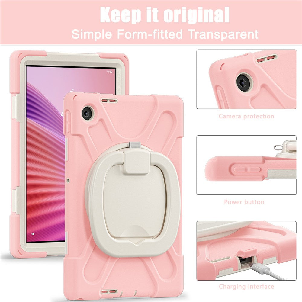 For Lenovo Tab 10.1 (2025) TB311XU / Zhaoyang K10C Case TPU + PC + Silicone Tablet Cover Swivel Kickstand Handle Grip - Pink