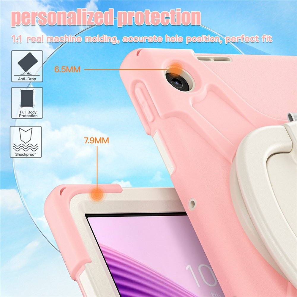For Lenovo Tab 10.1 (2025) TB311XU / Zhaoyang K10C Case TPU + PC + Silicone Tablet Cover Swivel Kickstand Handle Grip - Pink