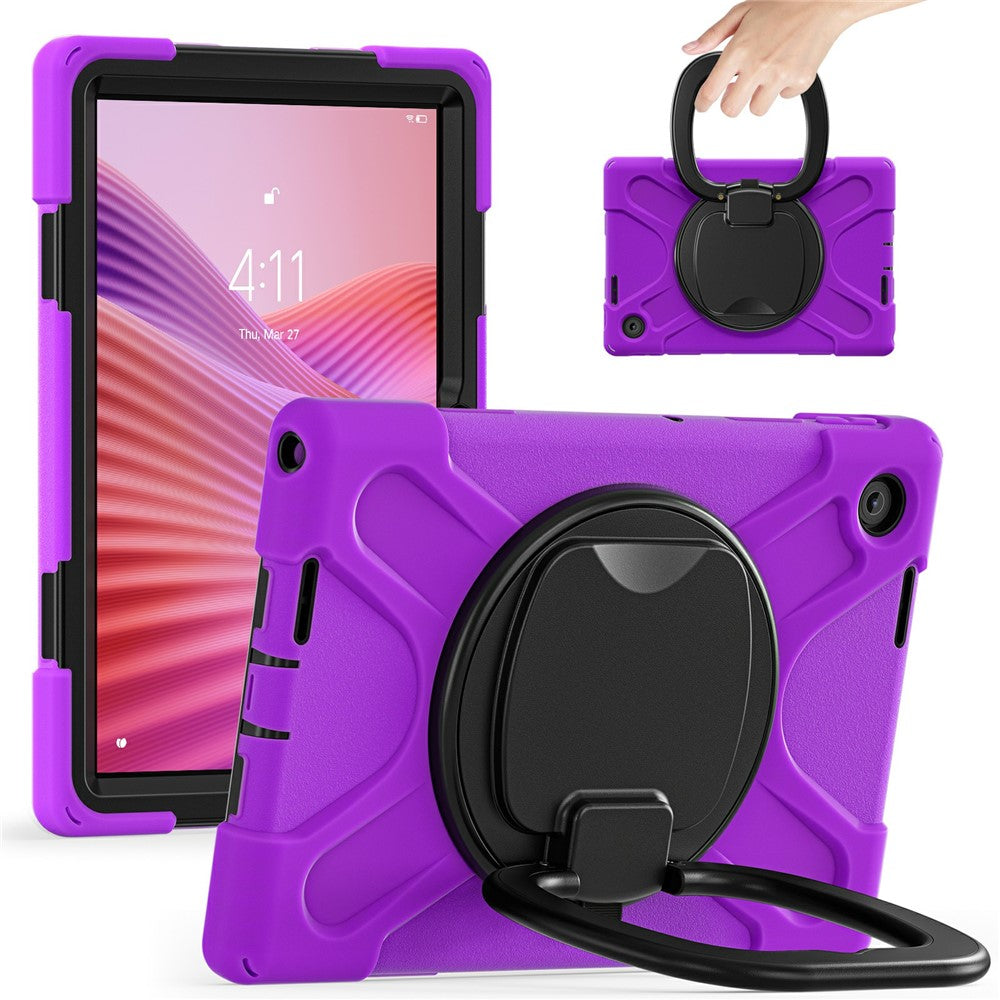 For Lenovo Tab 10.1 (2025) TB311XU / Zhaoyang K10C Case TPU + PC + Silicone Tablet Cover Swivel Kickstand Handle Grip - Purple