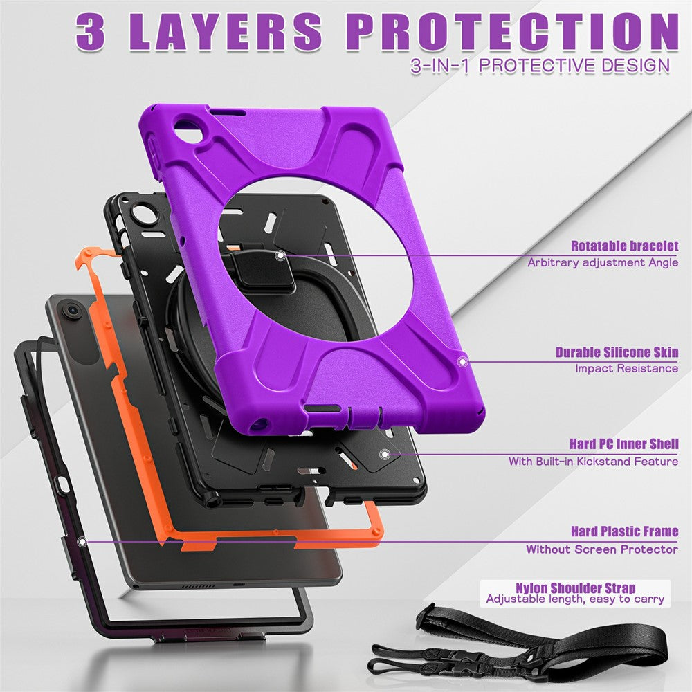 For Lenovo Tab 10.1 (2025) TB311XU / Zhaoyang K10C Case TPU + PC + Silicone Tablet Cover Swivel Kickstand Handle Grip - Purple