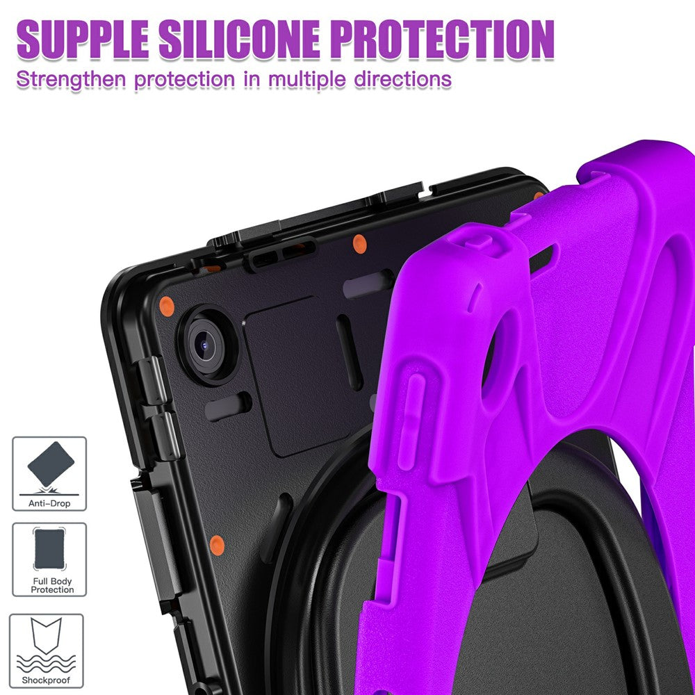 For Lenovo Tab 10.1 (2025) TB311XU / Zhaoyang K10C Case TPU + PC + Silicone Tablet Cover Swivel Kickstand Handle Grip - Purple