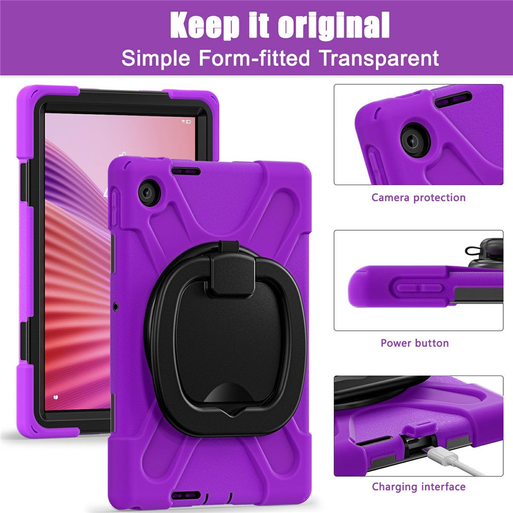 For Lenovo Tab 10.1 (2025) TB311XU / Zhaoyang K10C Case TPU + PC + Silicone Tablet Cover Swivel Kickstand Handle Grip - Purple