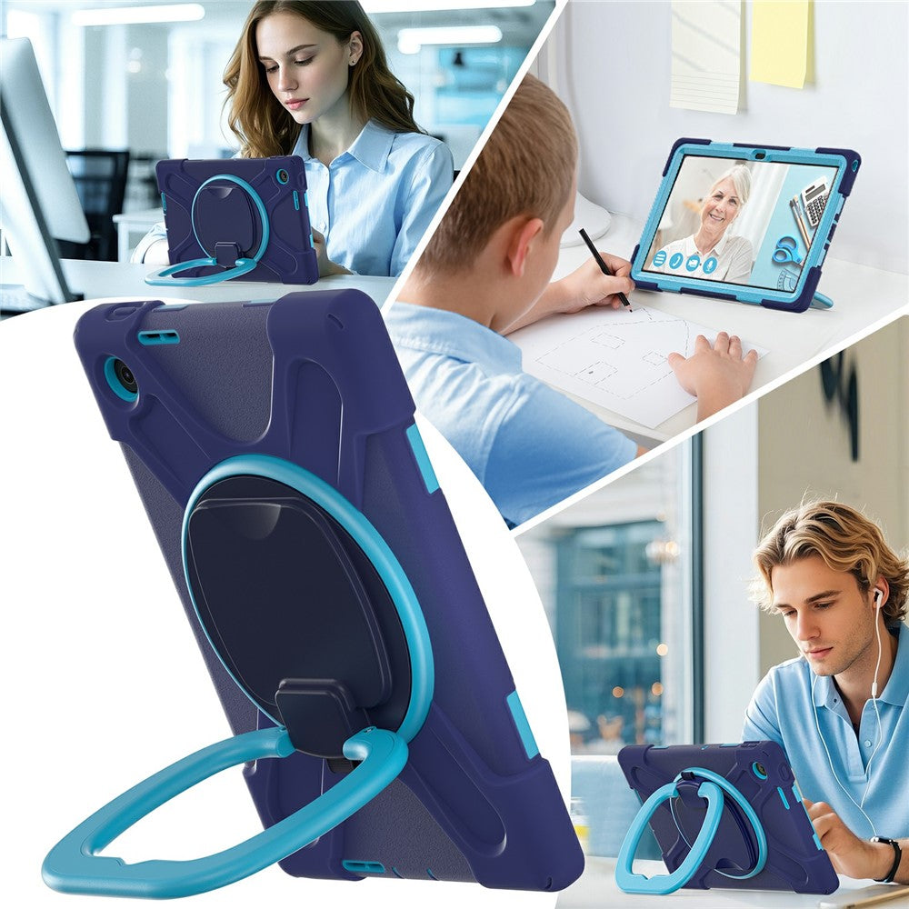 For Lenovo Tab 10.1 (2025) TB311XU2 / Zhaoyang K10C Case with Shoulder Strap TPU + PC + Silicone Kickstand Tablet Cover - Navy Blue