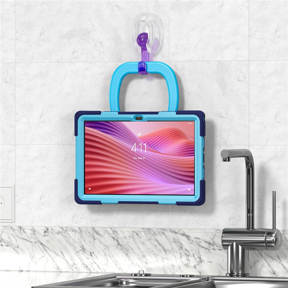 For Lenovo Tab 10.1 (2025) TB311XU2 / Zhaoyang K10C Case with Shoulder Strap TPU + PC + Silicone Kickstand Tablet Cover - Navy Blue