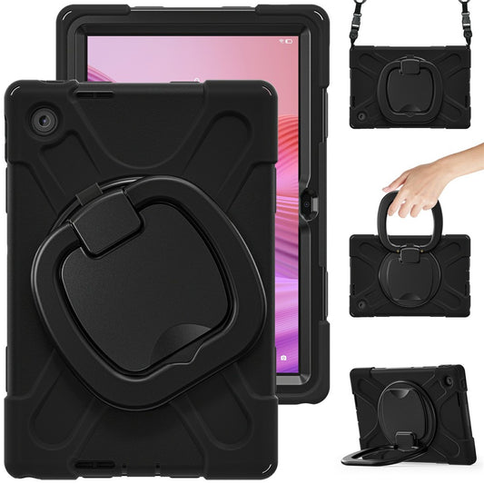 For Lenovo Tab 10.1 (2025) TB311XU2 / Zhaoyang K10C Case with Shoulder Strap TPU + PC + Silicone Kickstand Tablet Cover - Black