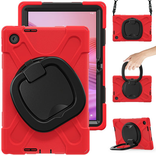 For Lenovo Tab 10.1 (2025) TB311XU2 / Zhaoyang K10C Case with Shoulder Strap TPU + PC + Silicone Kickstand Tablet Cover - Red
