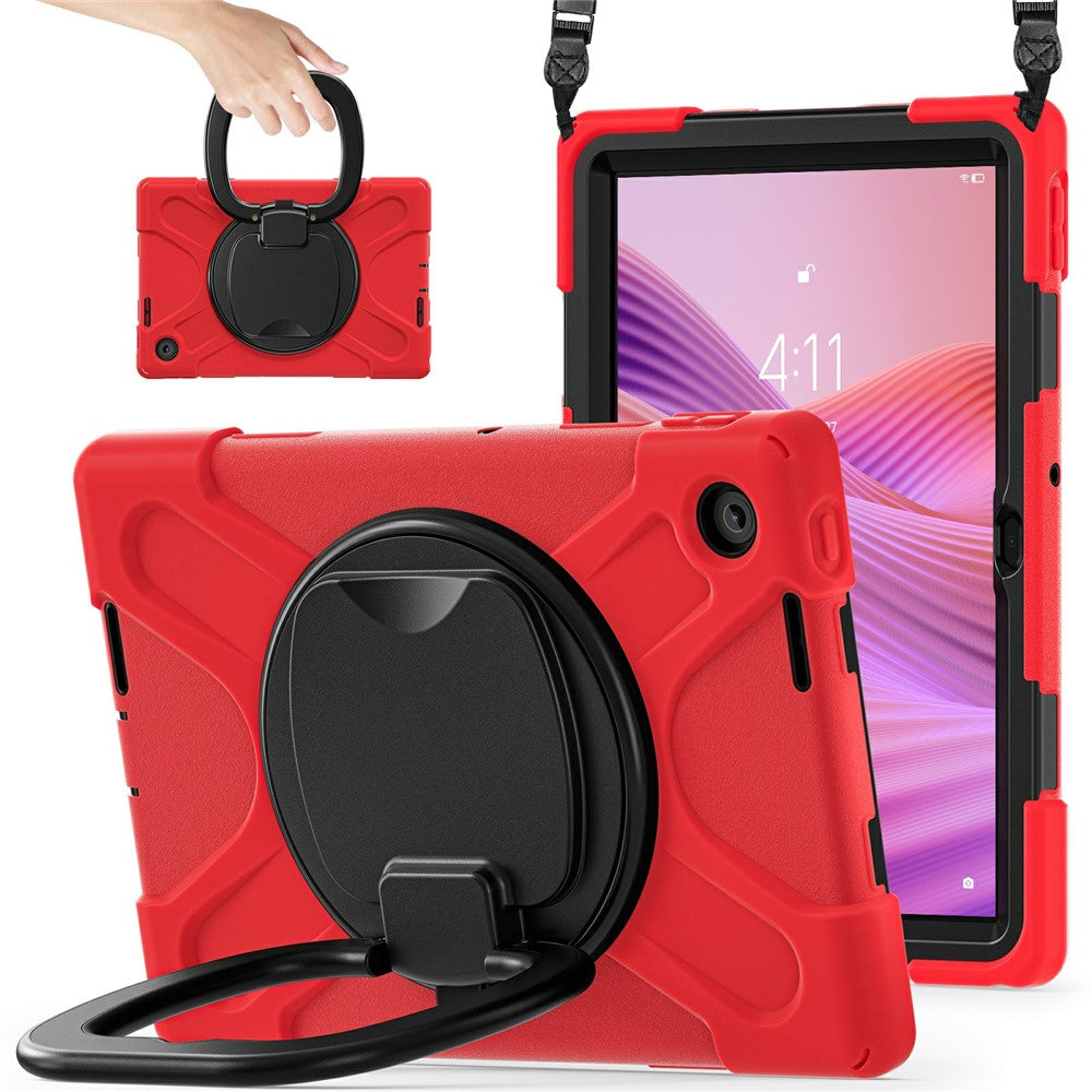 For Lenovo Tab 10.1 (2025) TB311XU2 / Zhaoyang K10C Case with Shoulder Strap TPU + PC + Silicone Kickstand Tablet Cover - Red