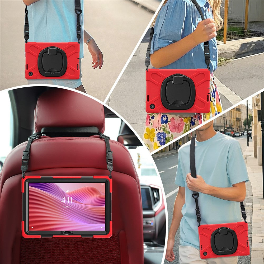 For Lenovo Tab 10.1 (2025) TB311XU2 / Zhaoyang K10C Case with Shoulder Strap TPU + PC + Silicone Kickstand Tablet Cover - Red