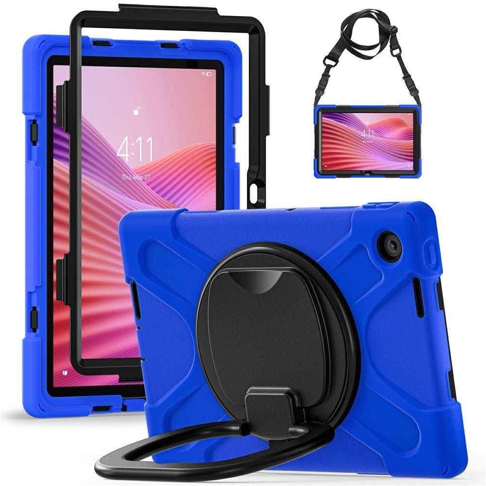 For Lenovo Tab 10.1 (2025) TB311XU2 / Zhaoyang K10C Case with Shoulder Strap TPU + PC + Silicone Kickstand Tablet Cover - Blue
