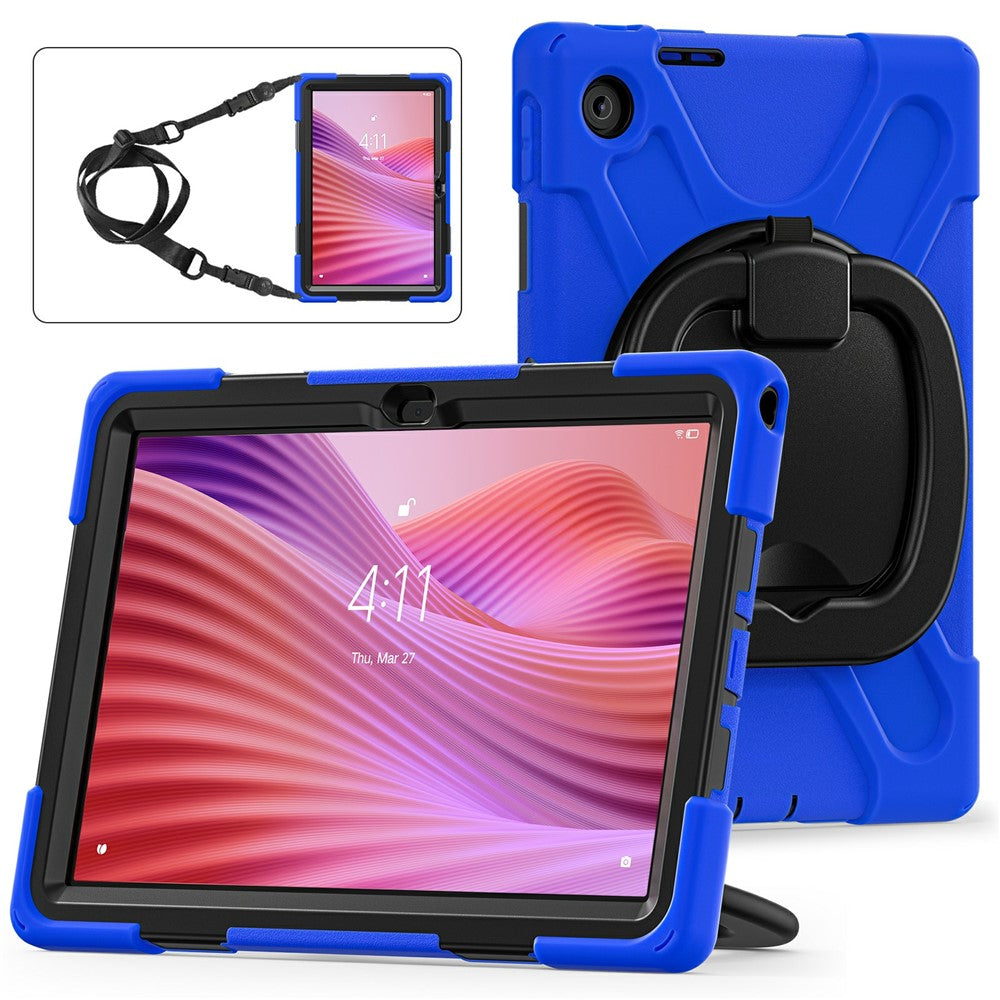 For Lenovo Tab 10.1 (2025) TB311XU2 / Zhaoyang K10C Case with Shoulder Strap TPU + PC + Silicone Kickstand Tablet Cover - Blue
