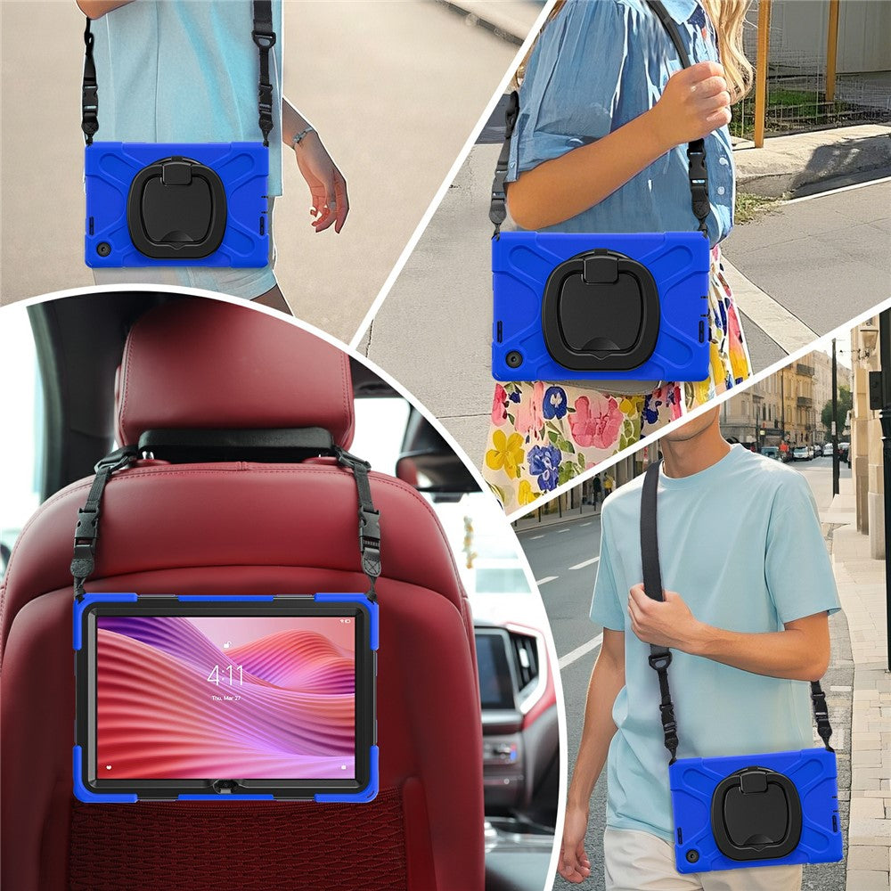 For Lenovo Tab 10.1 (2025) TB311XU2 / Zhaoyang K10C Case with Shoulder Strap TPU + PC + Silicone Kickstand Tablet Cover - Blue