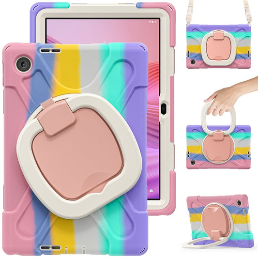 For Lenovo Tab 10.1 (2025) TB311XU2 / Zhaoyang K10C Case with Shoulder Strap TPU + PC + Silicone Kickstand Tablet Cover - Colorful Pink