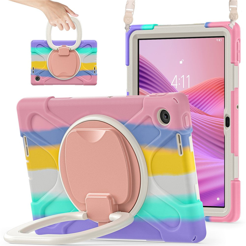 For Lenovo Tab 10.1 (2025) TB311XU2 / Zhaoyang K10C Case with Shoulder Strap TPU + PC + Silicone Kickstand Tablet Cover - Colorful Pink
