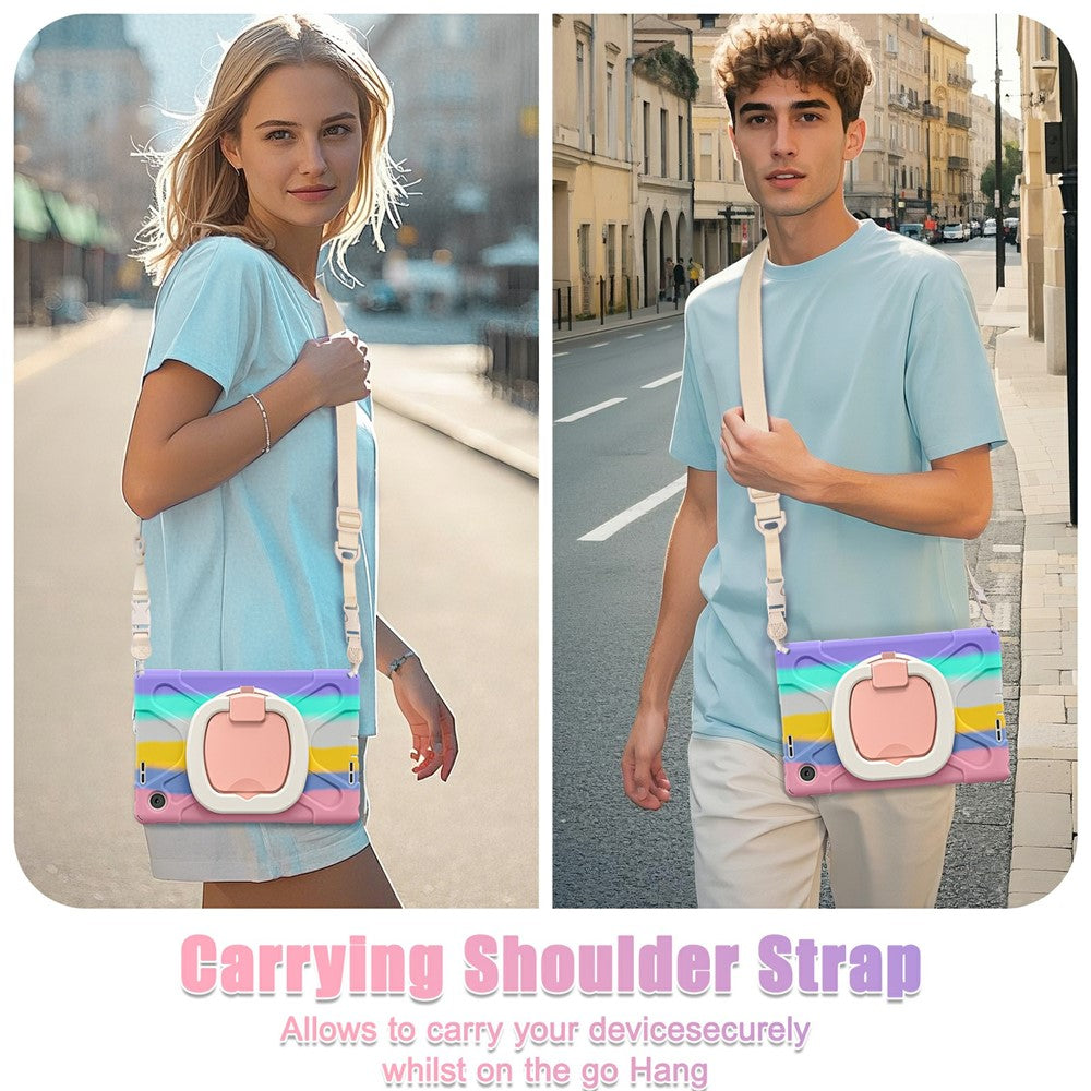 For Lenovo Tab 10.1 (2025) TB311XU2 / Zhaoyang K10C Case with Shoulder Strap TPU + PC + Silicone Kickstand Tablet Cover - Colorful Pink
