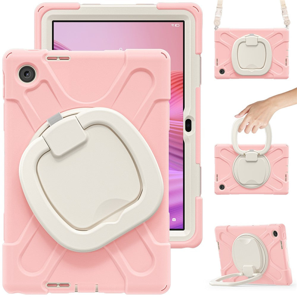 For Lenovo Tab 10.1 (2025) TB311XU2 / Zhaoyang K10C Case with Shoulder Strap TPU + PC + Silicone Kickstand Tablet Cover - Pink