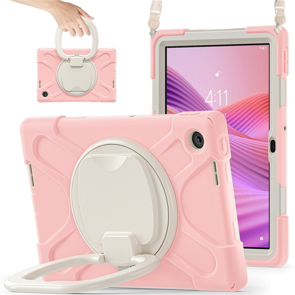 For Lenovo Tab 10.1 (2025) TB311XU2 / Zhaoyang K10C Case with Shoulder Strap TPU + PC + Silicone Kickstand Tablet Cover - Pink