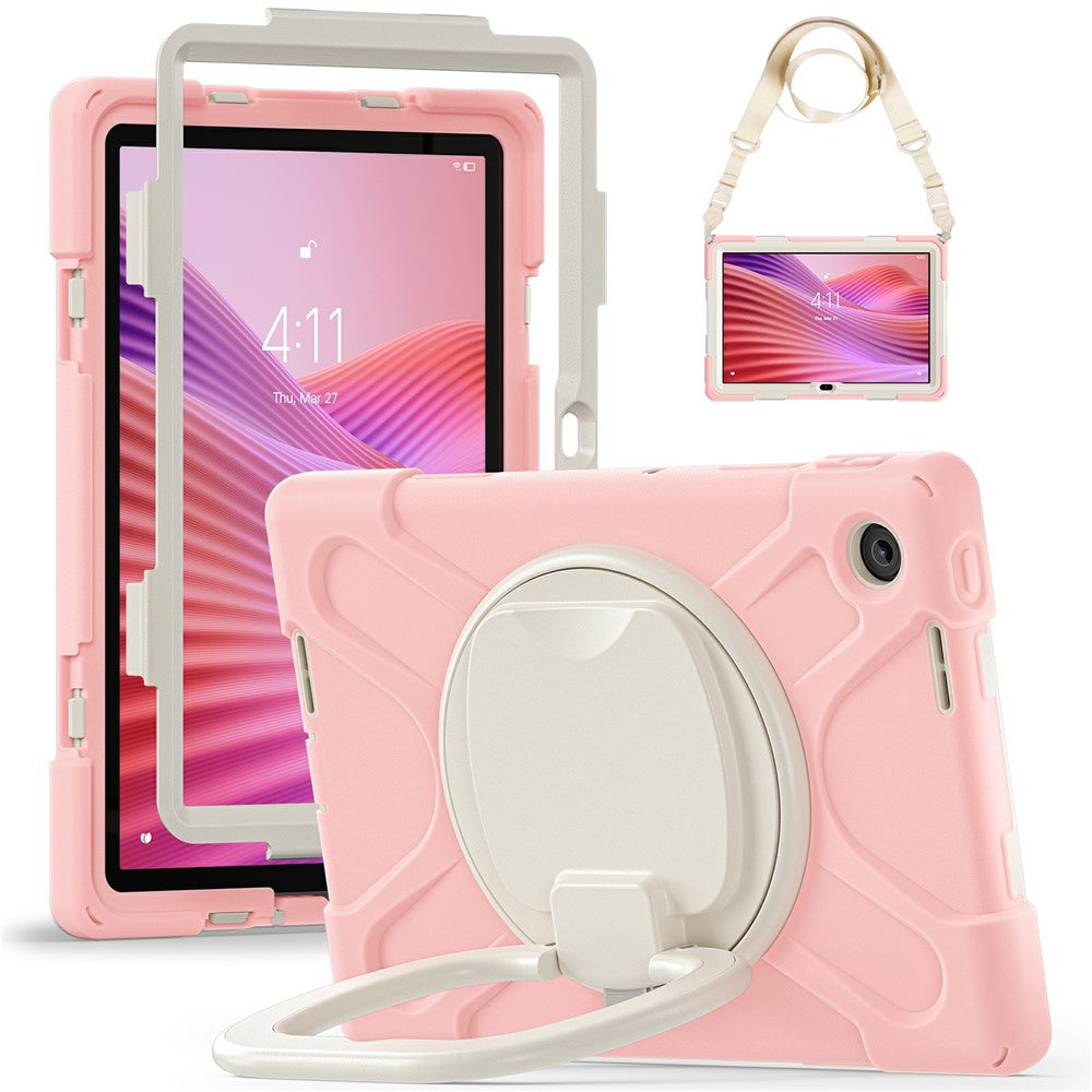 For Lenovo Tab 10.1 (2025) TB311XU2 / Zhaoyang K10C Case with Shoulder Strap TPU + PC + Silicone Kickstand Tablet Cover - Pink