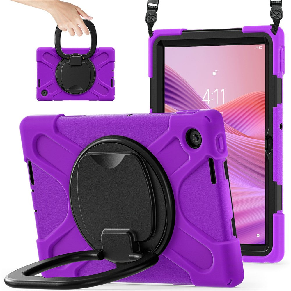 For Lenovo Tab 10.1 (2025) TB311XU2 / Zhaoyang K10C Case with Shoulder Strap TPU + PC + Silicone Kickstand Tablet Cover - Purple