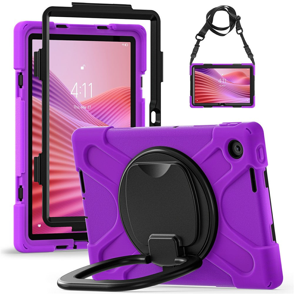 For Lenovo Tab 10.1 (2025) TB311XU2 / Zhaoyang K10C Case with Shoulder Strap TPU + PC + Silicone Kickstand Tablet Cover - Purple