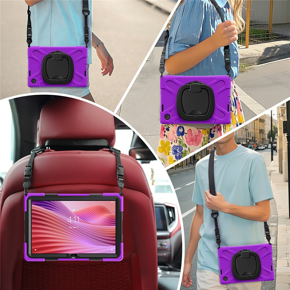 For Lenovo Tab 10.1 (2025) TB311XU2 / Zhaoyang K10C Case with Shoulder Strap TPU + PC + Silicone Kickstand Tablet Cover - Purple
