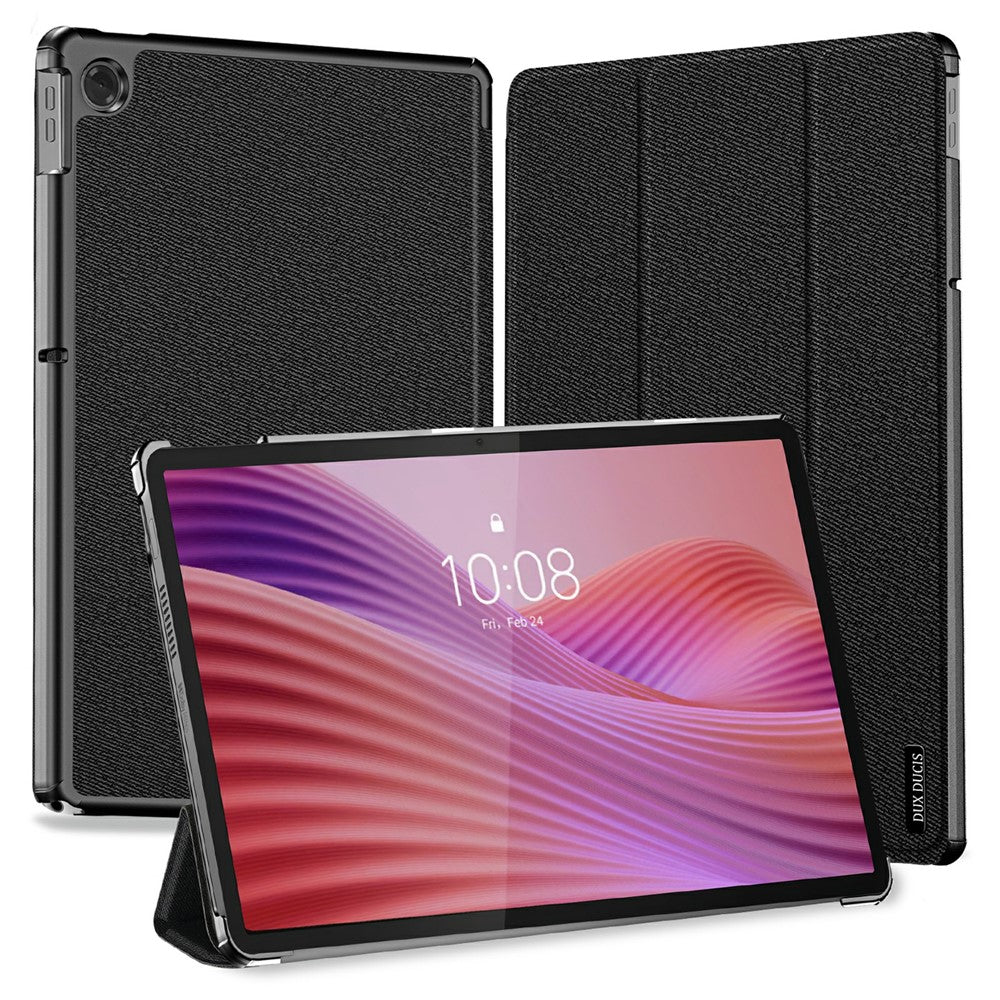DUX DUCIS Domo Series for Lenovo Tab K10 (2nd Gen) Case Tri-Fold Stand Leather Cover Auto Wake  /  Sleep - Black