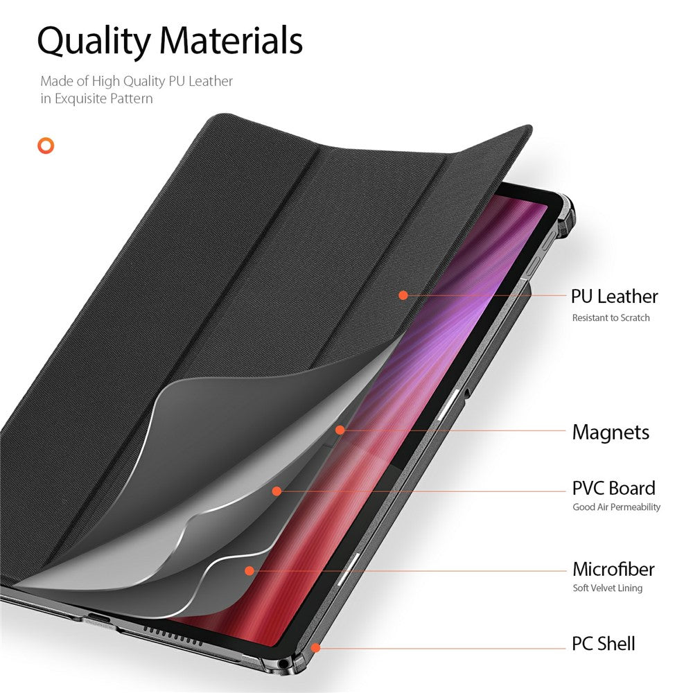 DUX DUCIS Domo Series for Lenovo Tab K10 (2nd Gen) Case Tri-Fold Stand Leather Cover Auto Wake  /  Sleep - Black