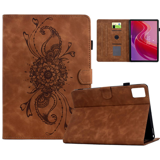 For Lenovo Tab M11 / Xiaoxin Pad 11 2024 Case Mandala Imprinted Leather Tablet Cover with Card Slots - Brown