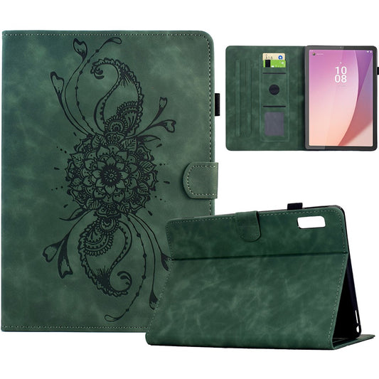 For Lenovo Tab M9 TB-310FU Case Mandala Imprinted Leather Tablet Cover with Card Slots - Green