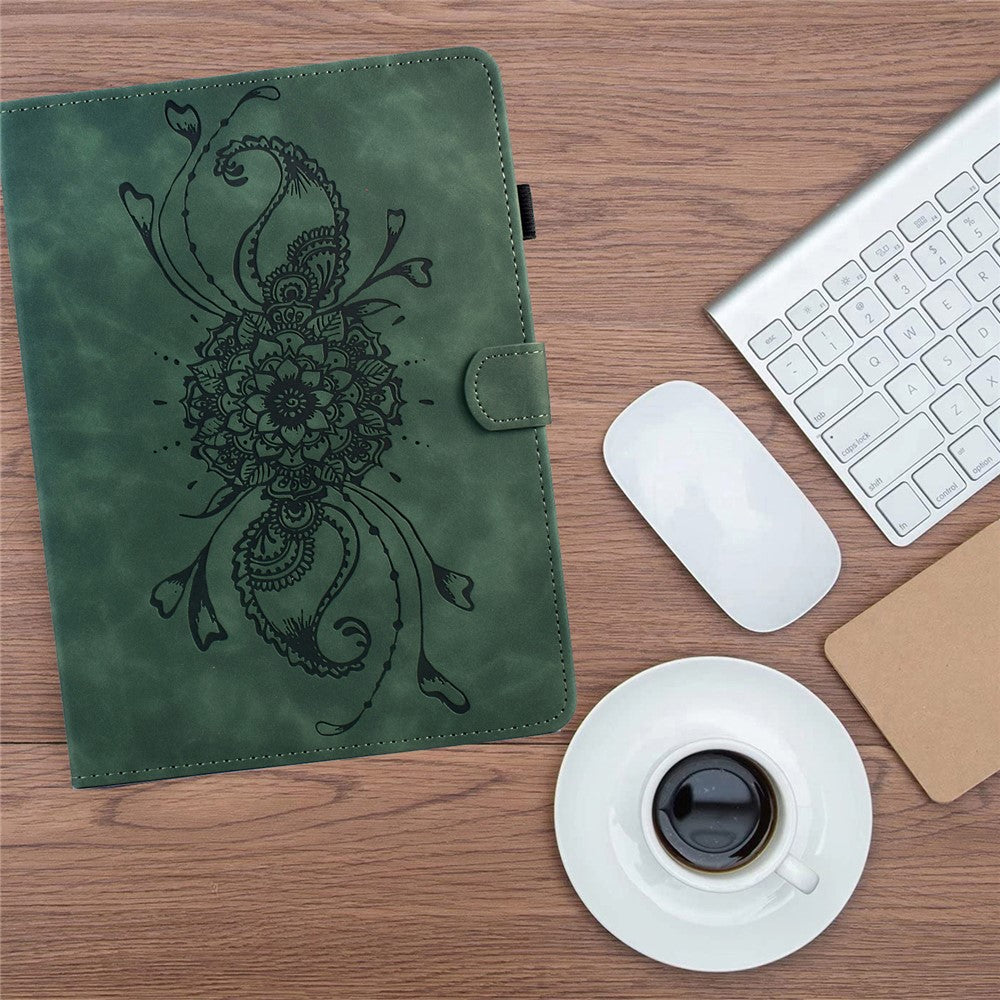 For Lenovo Tab M9 TB-310FU Case Mandala Imprinted Leather Tablet Cover with Card Slots - Green