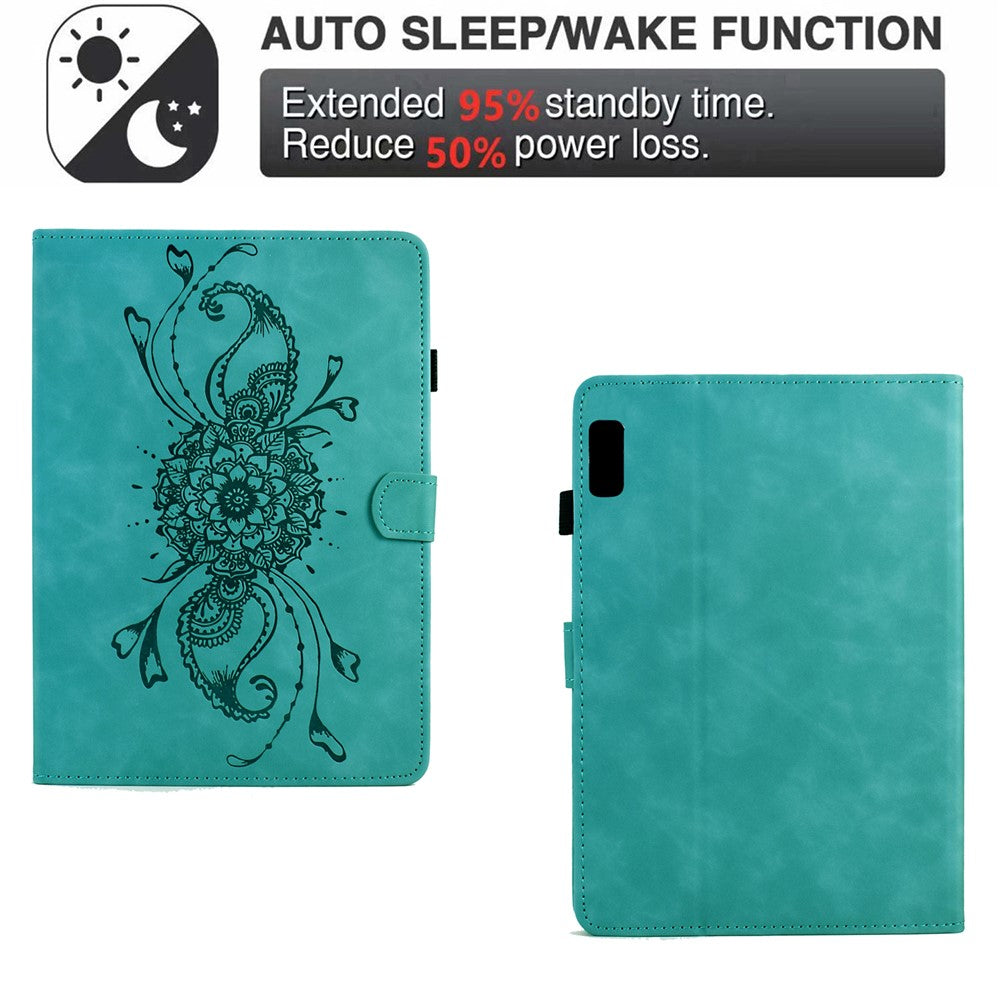 For Lenovo Tab M9 TB-310FU Case Mandala Imprinted Leather Tablet Cover with Card Slots - Baby Blue