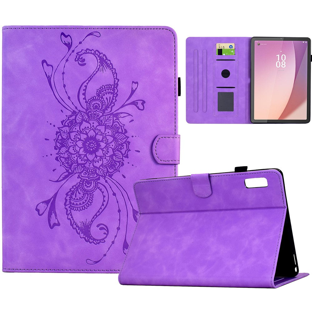 For Lenovo Tab M9 TB-310FU Case Mandala Imprinted Leather Tablet Cover with Card Slots - Light Purple