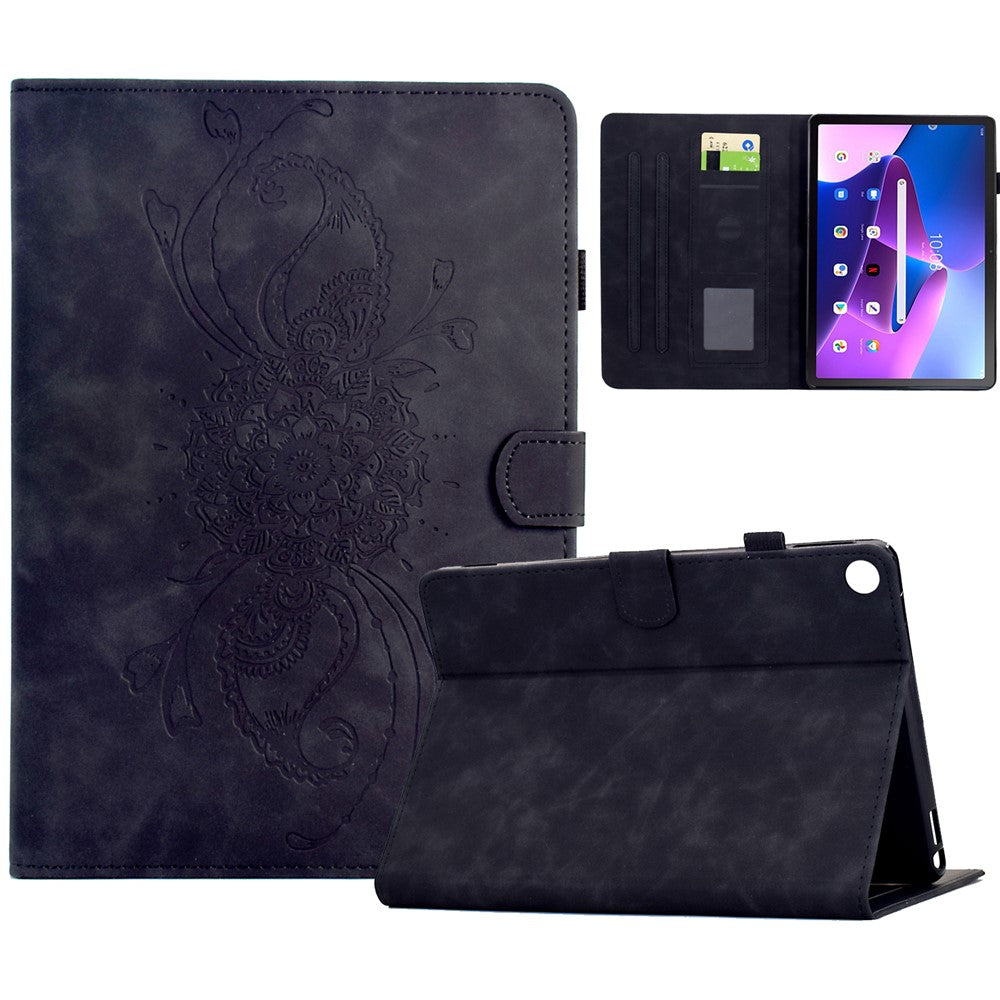 For Lenovo Tab M10 (Gen 3) Case Mandala Imprinted Leather Tablet Cover with Card Slots - Black