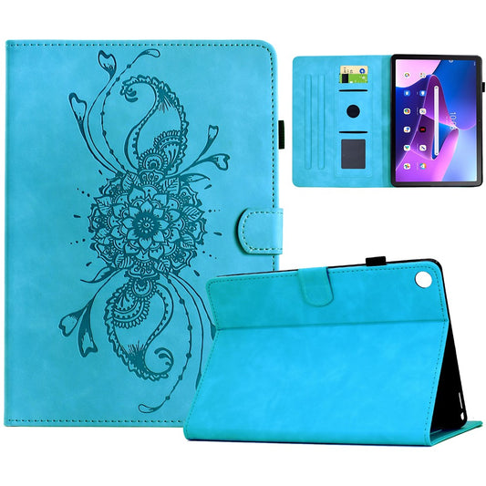For Lenovo Tab M10 Plus (3rd Gen) Case Mandala Imprinted Leather Tablet Cover with Card Slots - Sky Blue