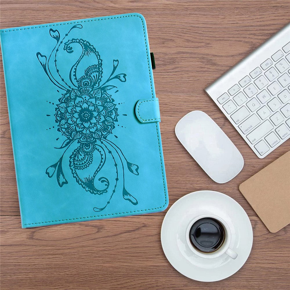 For Lenovo Tab M10 Plus (3rd Gen) Case Mandala Imprinted Leather Tablet Cover with Card Slots - Sky Blue