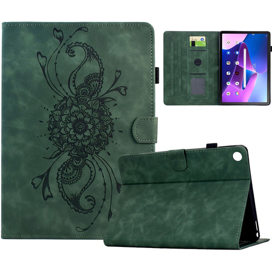 For Lenovo Tab M10 Plus (3rd Gen) Case Mandala Imprinted Leather Tablet Cover with Card Slots - Green