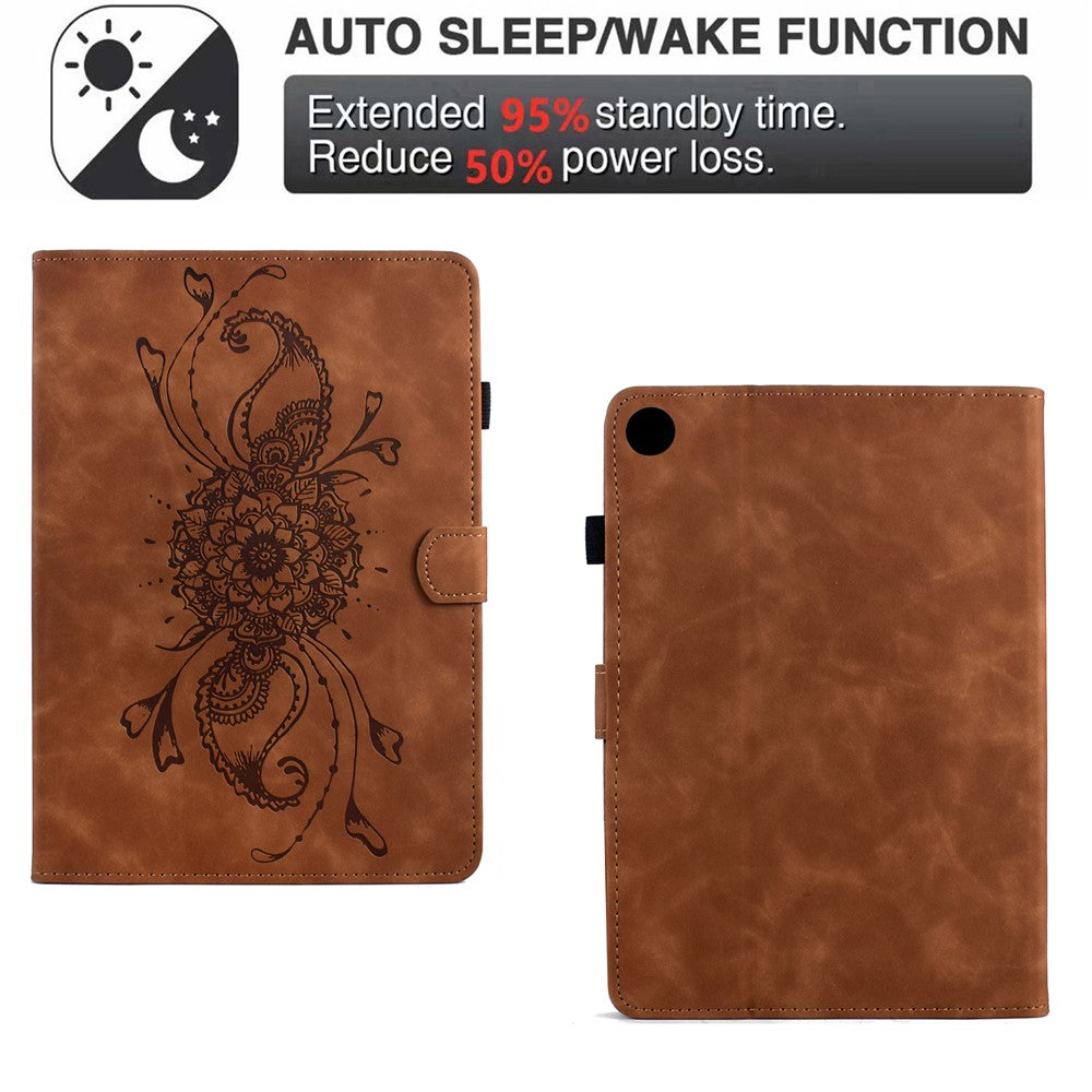 For Lenovo Tab M10 Plus (3rd Gen) Case Mandala Imprinted Leather Tablet Cover with Card Slots - Brown