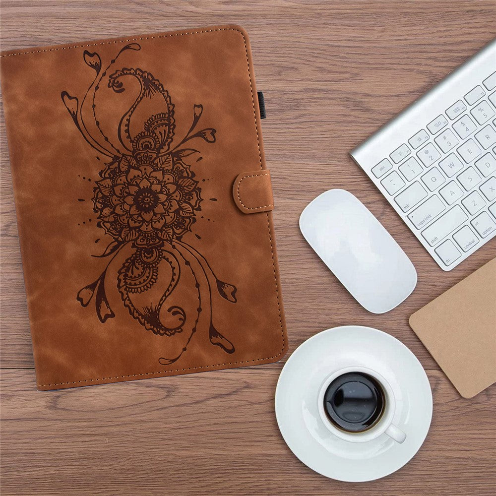 For Lenovo Tab M10 Plus (3rd Gen) Case Mandala Imprinted Leather Tablet Cover with Card Slots - Brown