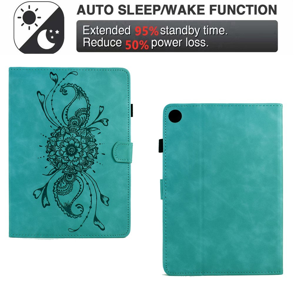 For Lenovo Tab M10 Plus (3rd Gen) Case Mandala Imprinted Leather Tablet Cover with Card Slots - Baby Blue