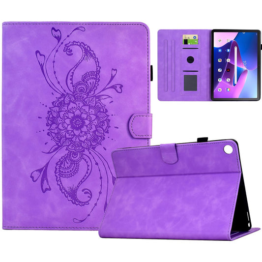 For Lenovo Tab M10 Plus (3rd Gen) Case Mandala Imprinted Leather Tablet Cover with Card Slots - Light Purple