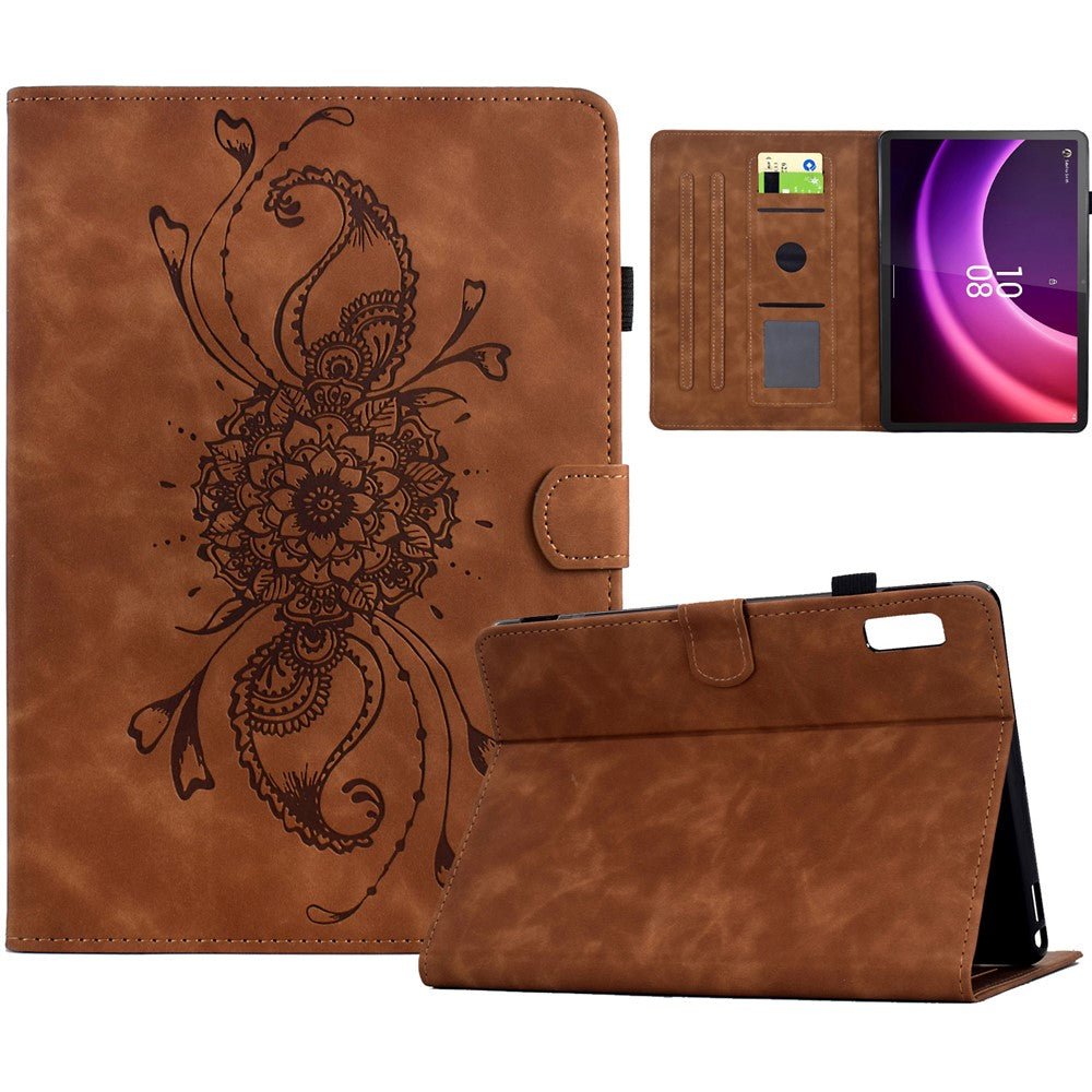For Lenovo Tab P11 Gen 2 / Xiaoxin Pad Plus (2023) Case Mandala Imprinted Leather Tablet Cover with Card Slots - Brown